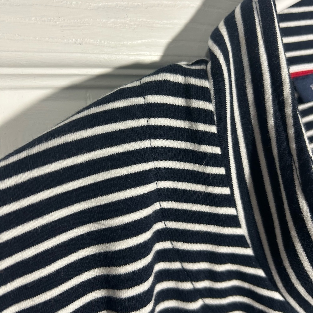 Tommy Hilfiger Striped Puff Sleeve Open Blazer Jacket Navy Large Gold Button - Picture 14 of 16